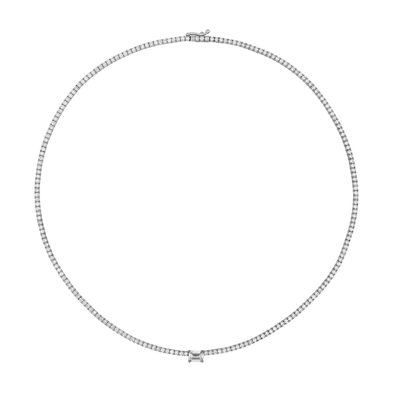 14K Gold Emerald Cut Pendant Diamond Tennis Necklace