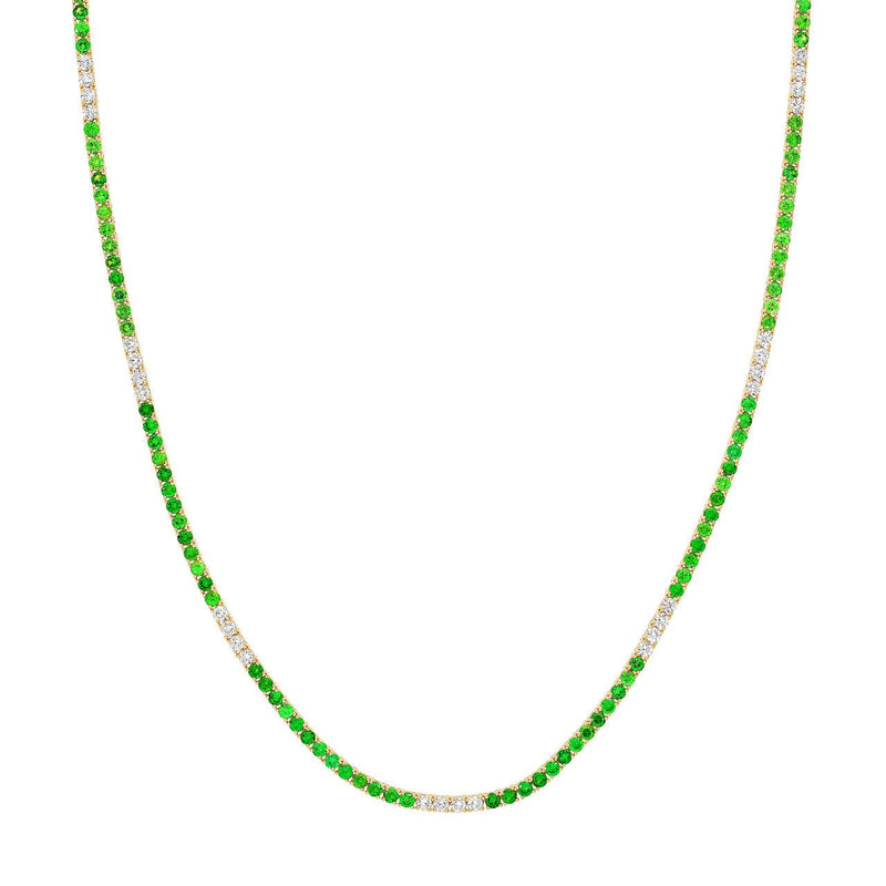 14K Gold Diamond and Tsavorite Tennis Necklace