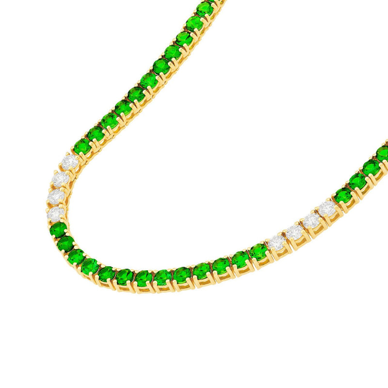 14K Gold Diamond and Tsavorite Tennis Necklace