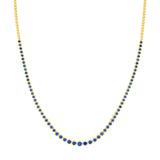 14K Gold Blue Sapphire Graduated Tennis Round Bezel Necklace