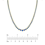 14K Gold Blue Sapphire Graduated Tennis Round Bezel Necklace