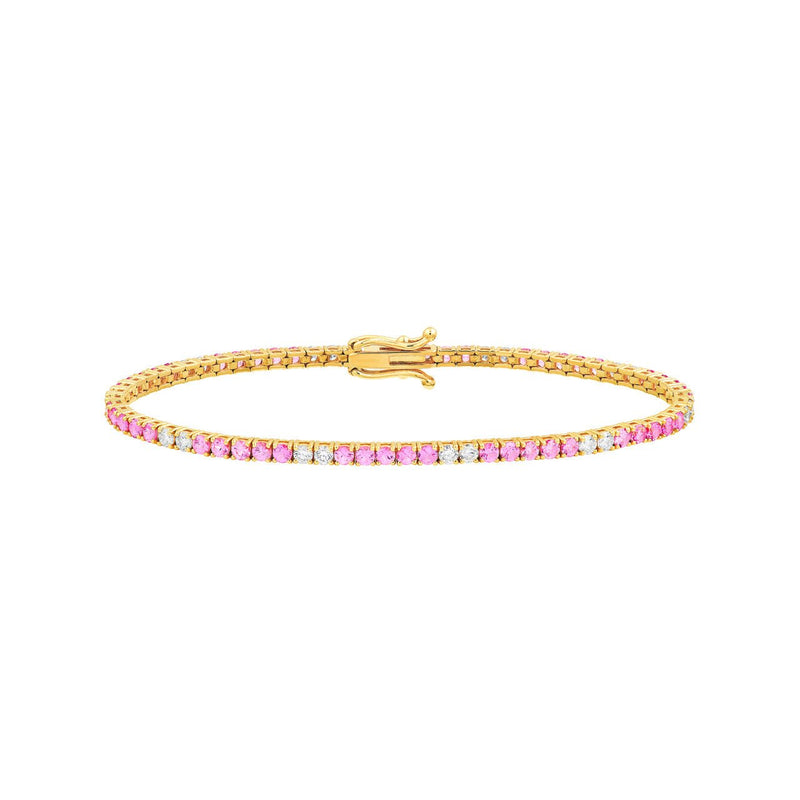 14K Gold Pink Sapphire and Diamond Tennis Bracelet