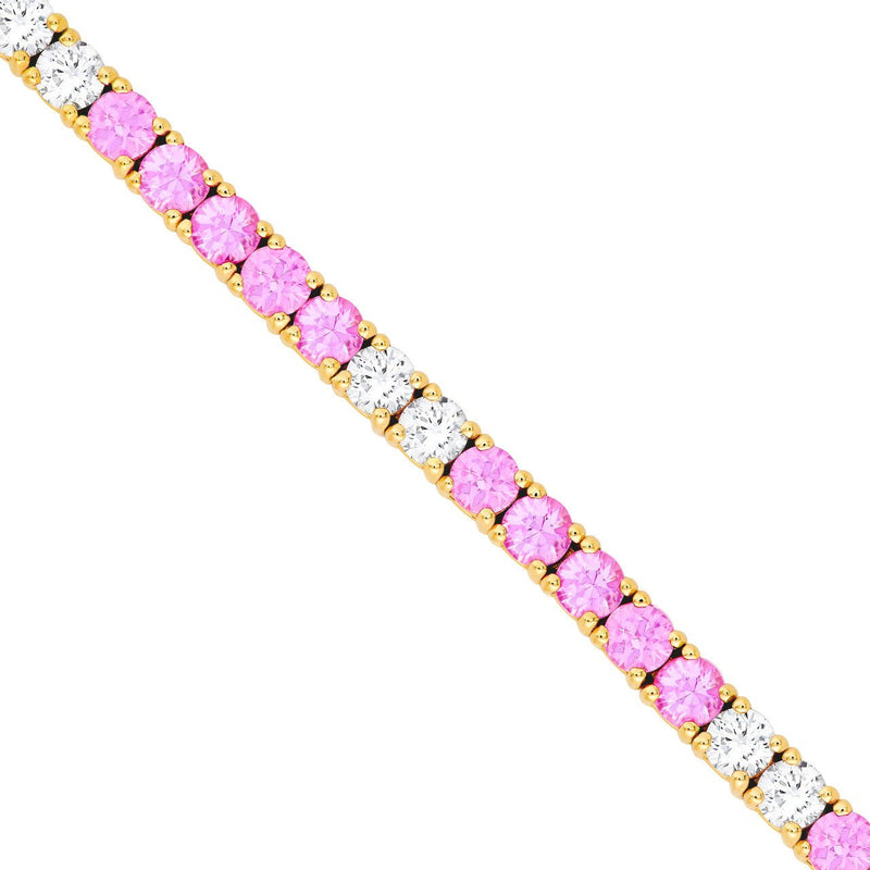 14K Gold Pink Sapphire and Diamond Tennis Bracelet