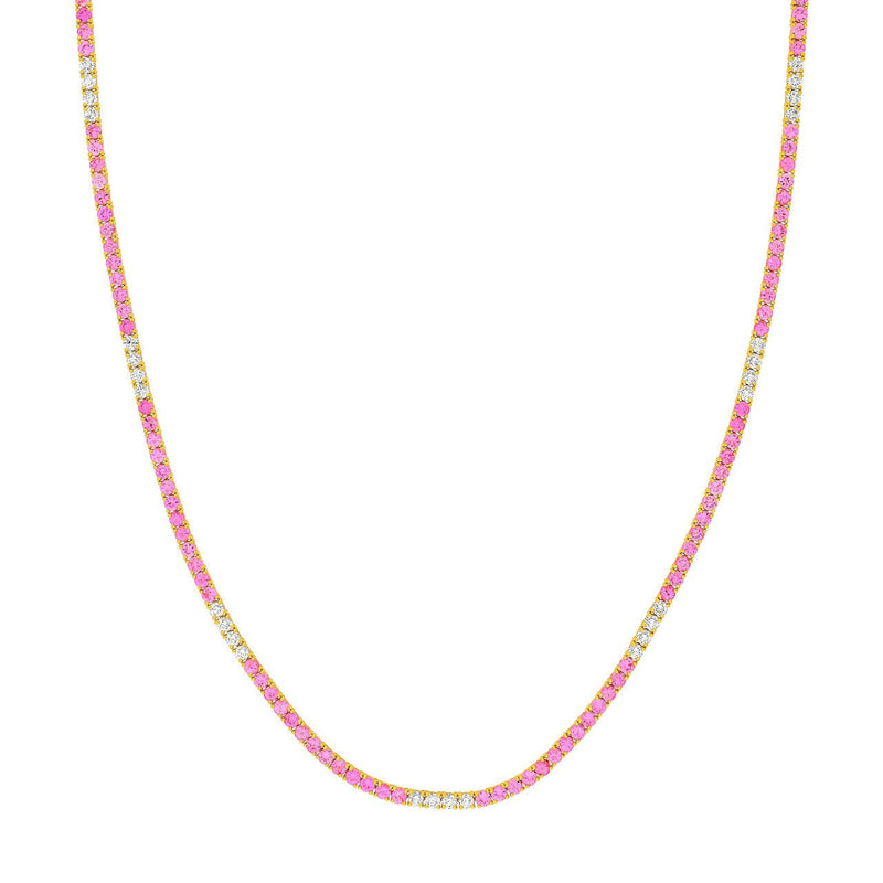 14K Gold Diamond and Pink Sapphire Tennis Necklace