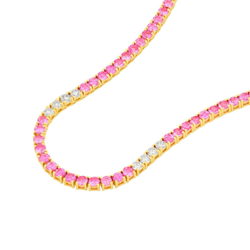 14K Gold Diamond and Pink Sapphire Tennis Necklace