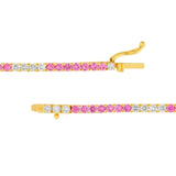 14K Gold Diamond and Pink Sapphire Tennis Necklace