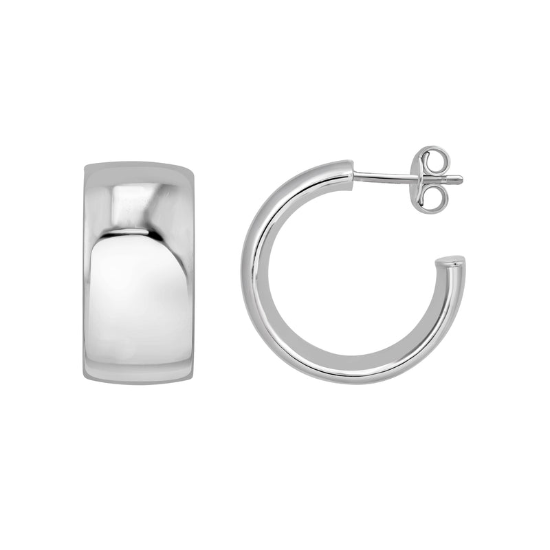 Sterling Silver 15MM Flat Open Round Hoop Earrings