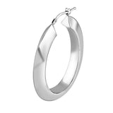 Sterling Silver Large Edged Oval Hoop Earrings