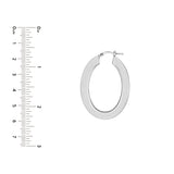 Sterling Silver Large Edged Oval Hoop Earrings