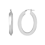 Sterling Silver Large Edged Oval Hoop Earrings