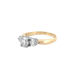 14K Two-Tone Gold 1.10 Carat Natural 3 Stone Round Cut Diamond Basket Engagement Ring