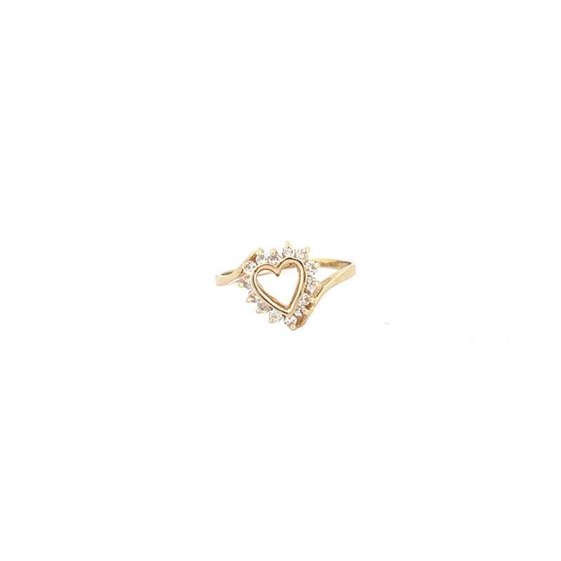 14K Gold Dainty Heart Halo Diamond Ring