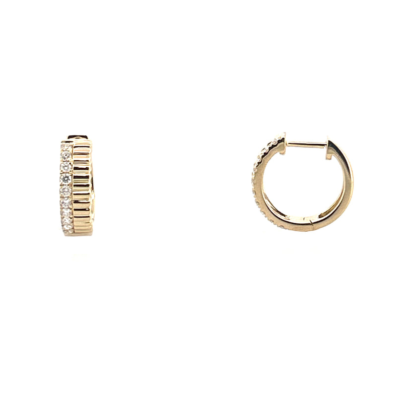 14K Gold Diamond Edge Ribbed Huggie Earrings