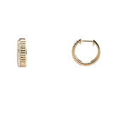 14K Gold Diamond Edge Ribbed Huggie Earrings