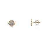 14K Gold Ribbed Clover Diamond Pavé Earrings