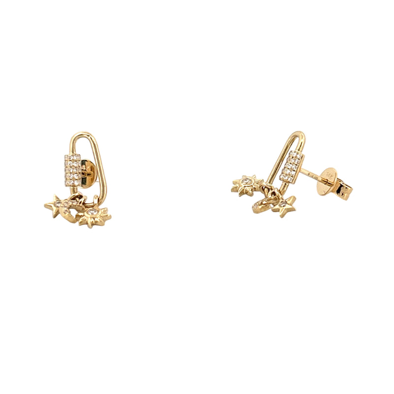 14K Gold Carabiner Diamond Astral Charms Stud Earrings