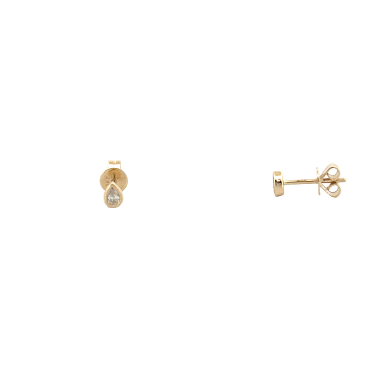 14K Gold Mini Pear Diamond Bezel Stud Earrings