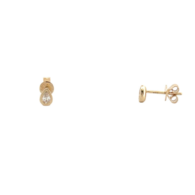 14K Gold Pear Diamond Bezel Stud Earrings
