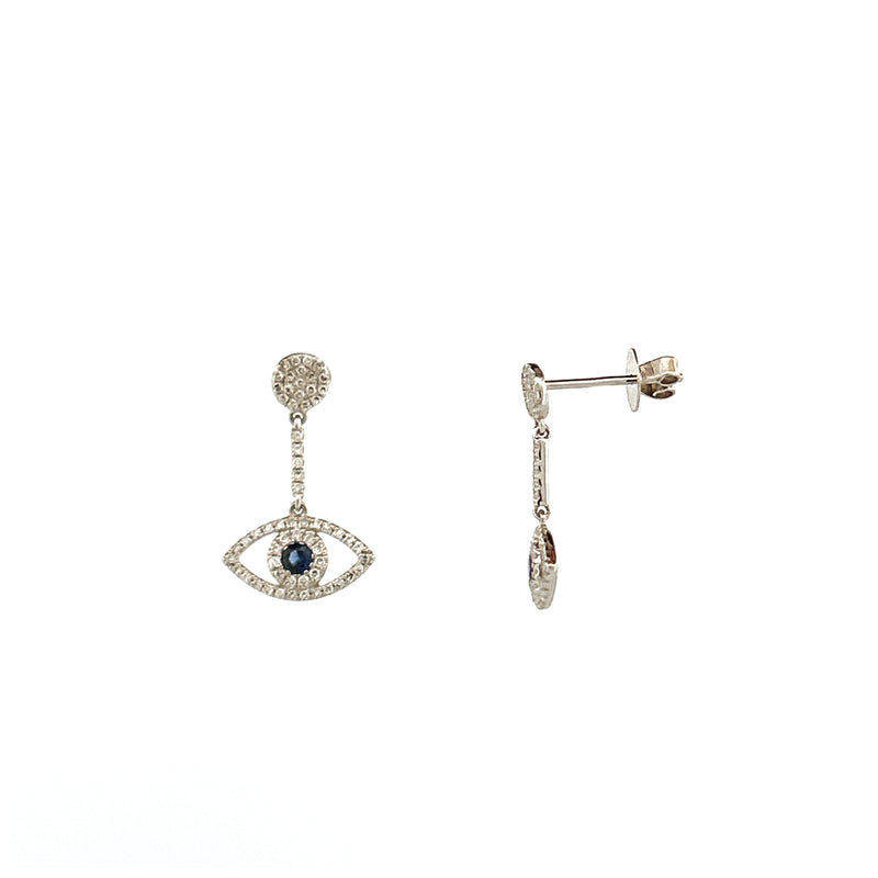 14K Gold Pavé Drop Evil Eye Diamond Stud Earrings