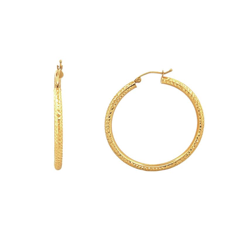 14K Gold Large Diamond Cut Hoop Earrings