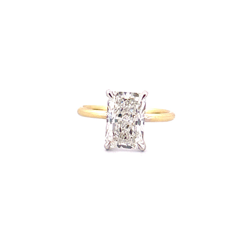 14K Two Tone Gold 3.00 Carat Radiant Lab Grown Solitaire Engagement Ring