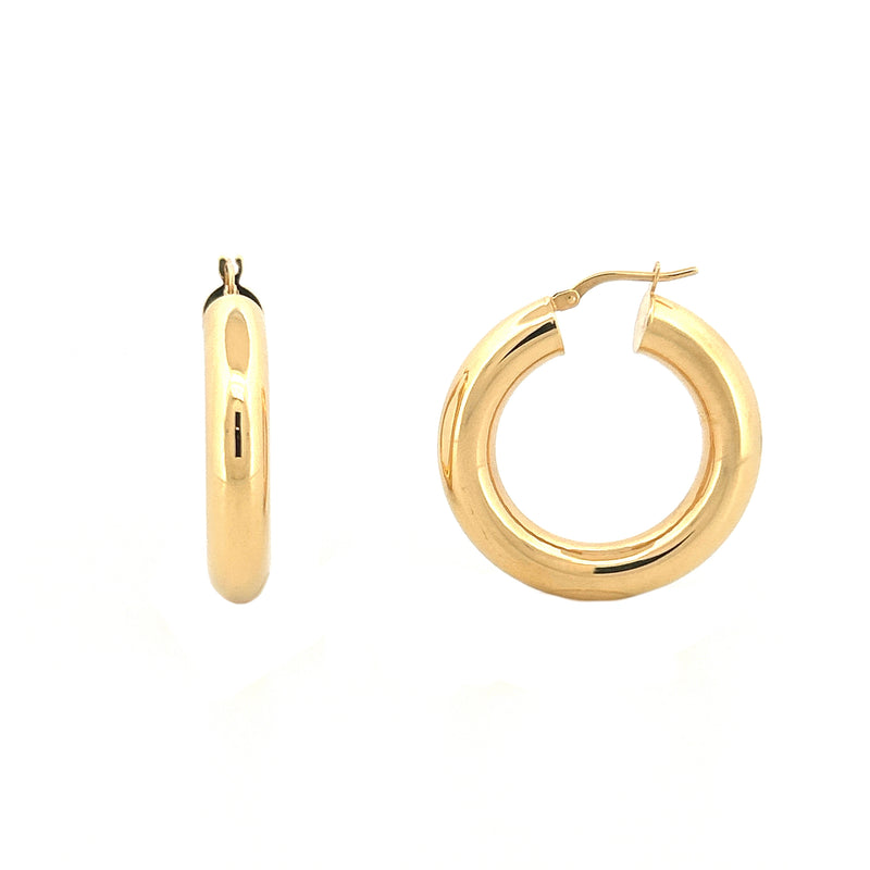 14K Gold 6MM Large Polished Hollow Hoops Earrings