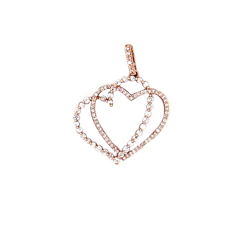 14K Gold Double Diamond Heart Pendant