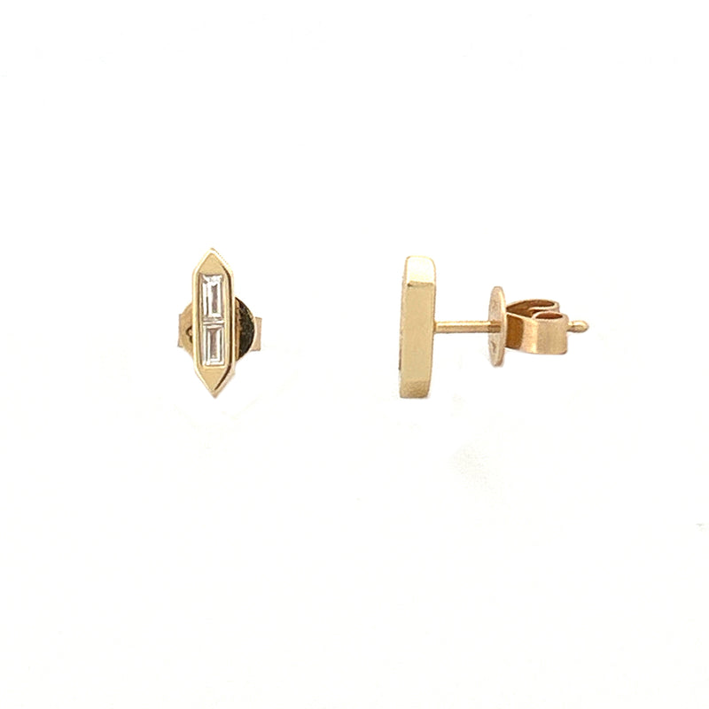 14K Gold Hexagonal Baguette Stud Earrings