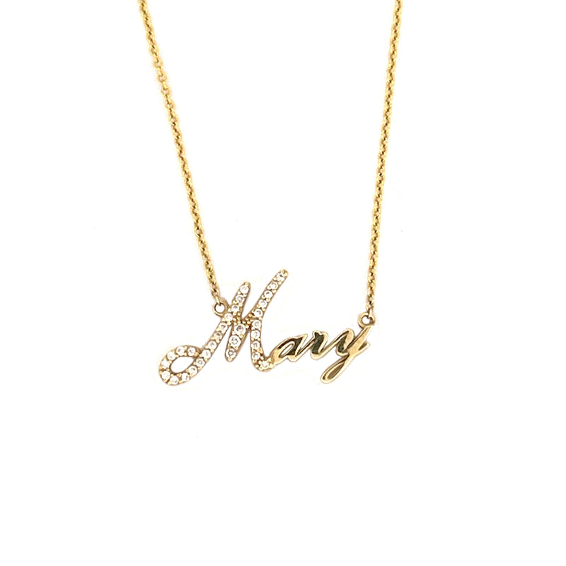 14K Custom Diamond Italicized Cursive Name Necklace