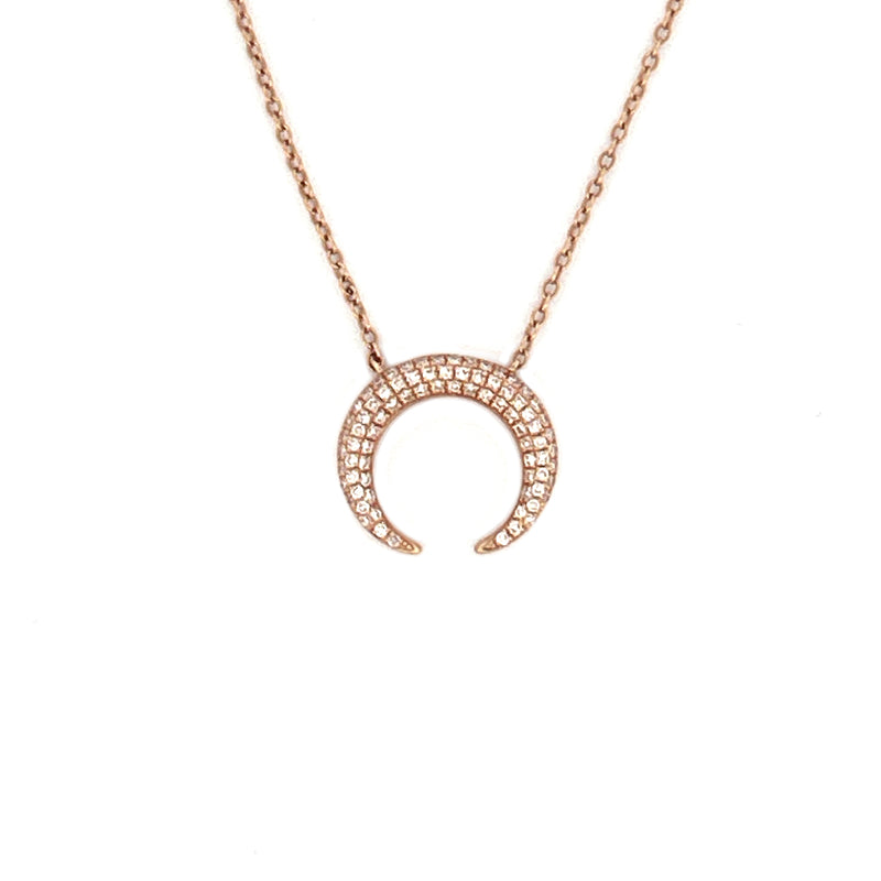 14K Gold South Crescent Diamond Pave Pendant Necklace