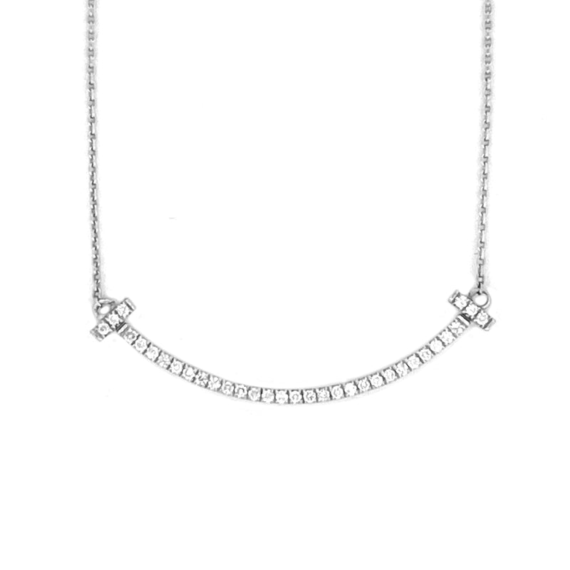 14K Gold Smile Bar Diamond Pendant Necklace