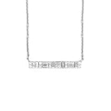 14K Gold Mixed Diamond Cluster Pave Bar Pendant Necklace