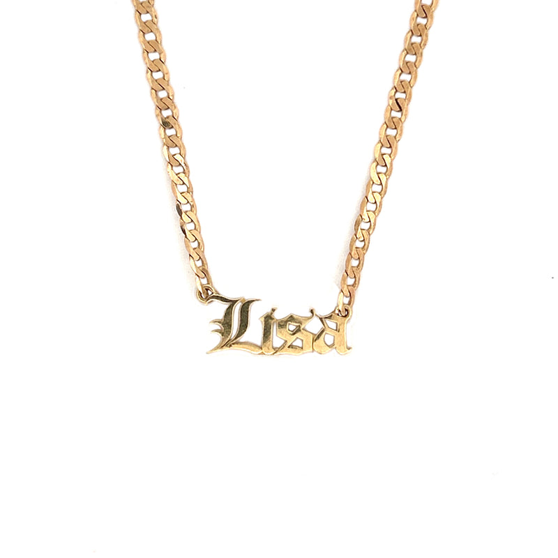 14K Yellow Gold Cuban Old English Name Necklace