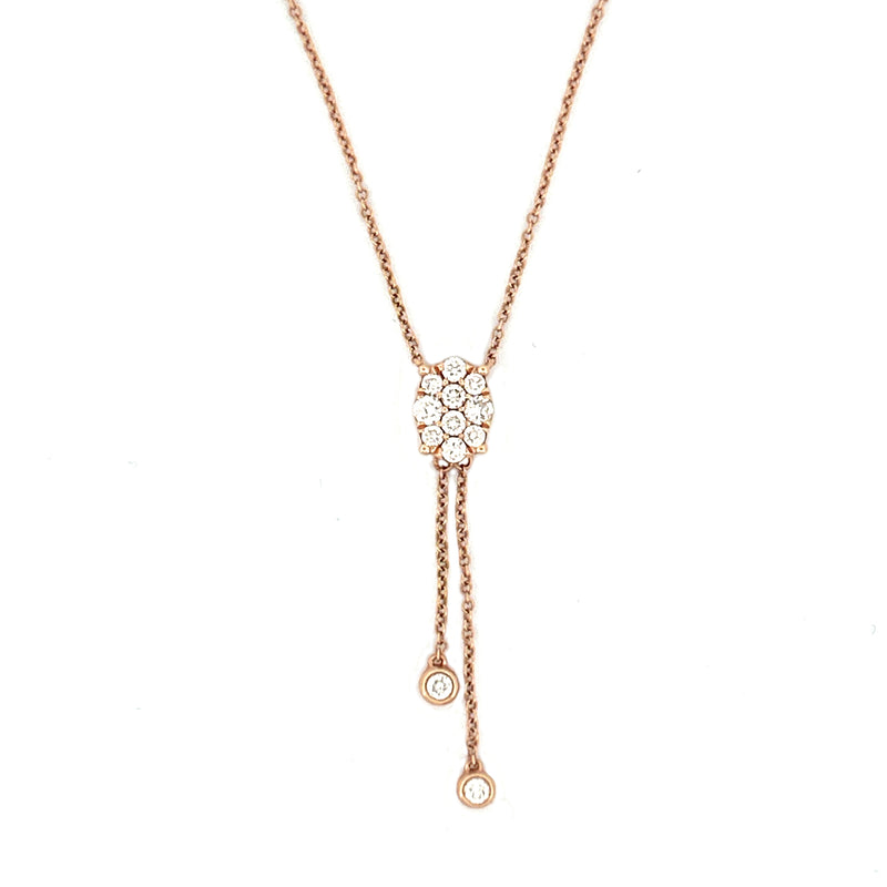 14K Gold Oval Diamond Cluster Pendant with Hanging Bezels