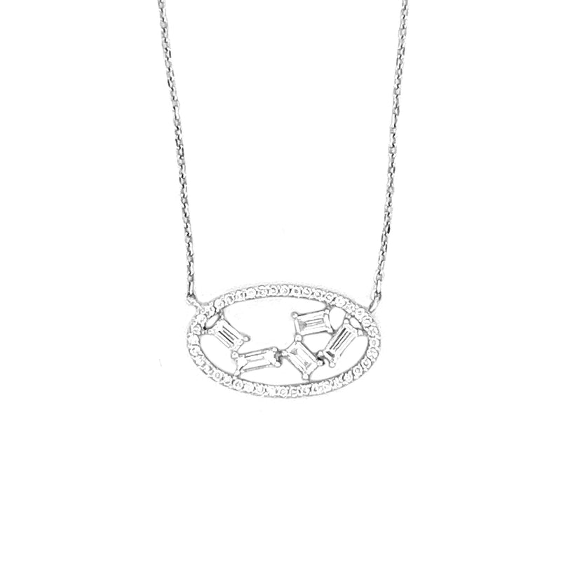 14K Gold Oval Staggered Baguette Diamond Pendant Necklace