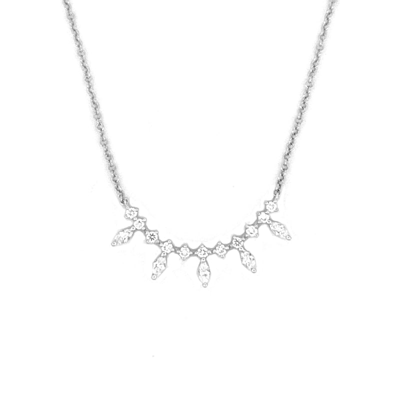 14K Gold Prong Set Curve Marquise Diamond Pendant Necklace