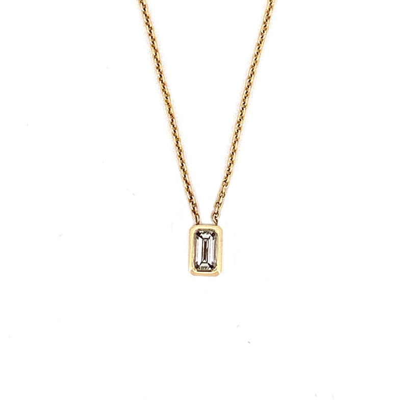 14K Gold Bezel Emerald Cut Diamond Pendant