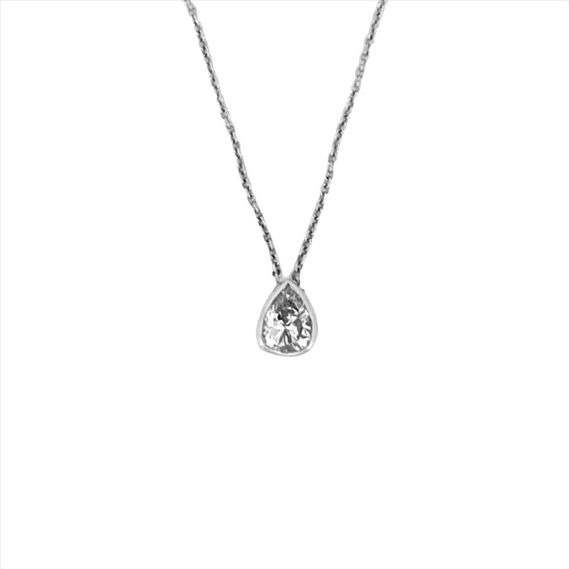 14K Gold Bezel Pear Diamond Pendant