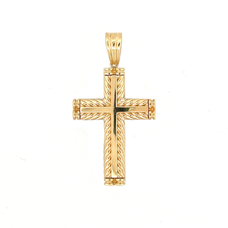 14K Large Gold Braided Bezel Cross Pendant