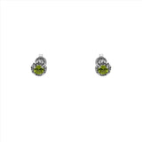 14K Gold Round Green Citrine Halo Earrings