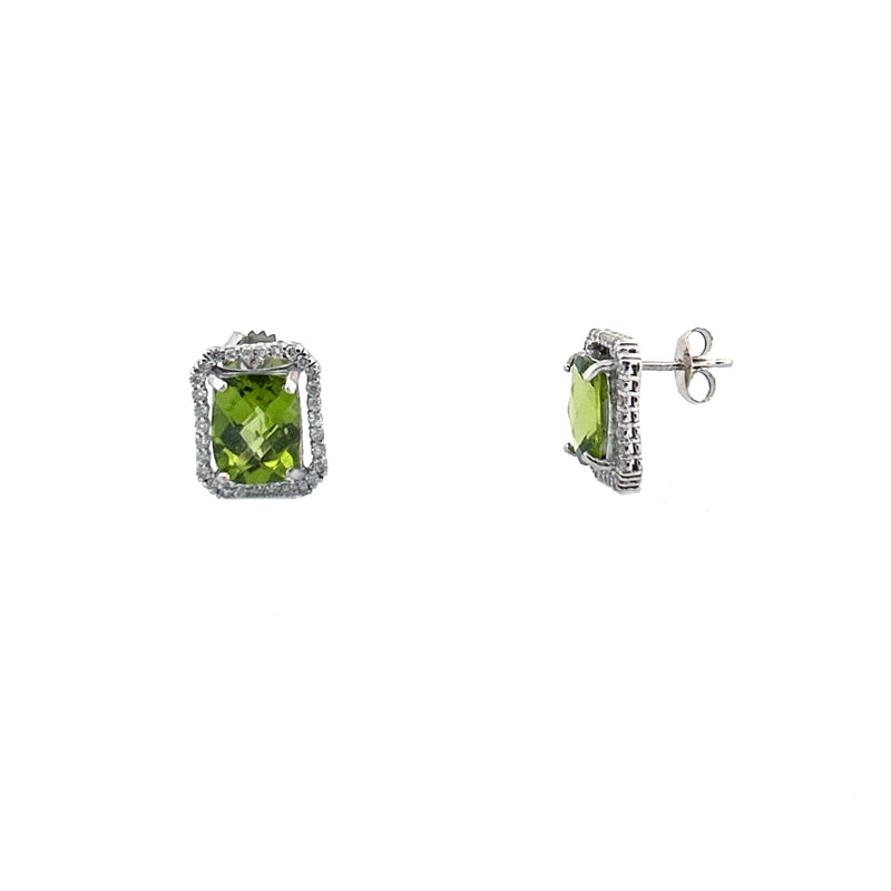 14K Gold Elongated Cushion Peridot Halo Earrings