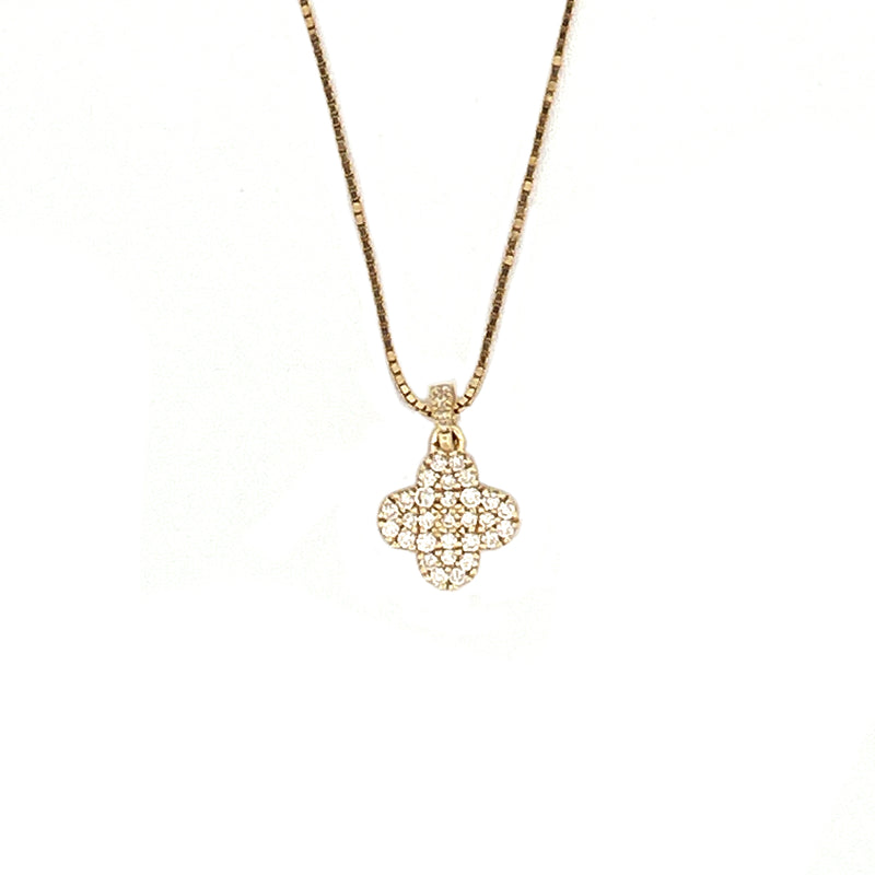 14K Gold Clover Shape Diamond Pave Pendant
