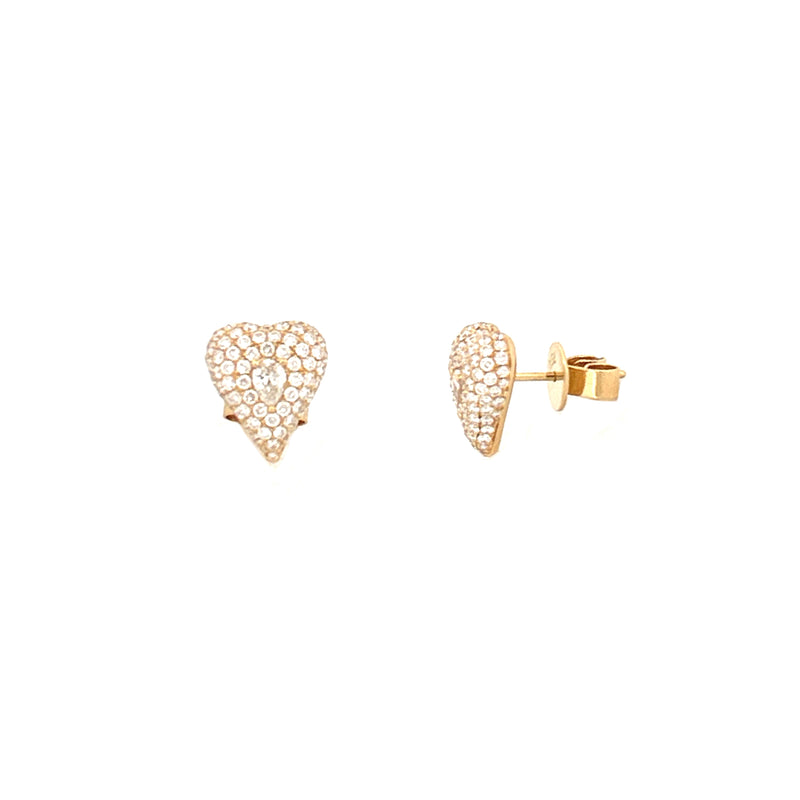 14K Gold Heart Pavé Pear Center Diamond Stud Earrings