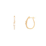 14K Gold Baguette Cluster Shape Diamond Oval Huggie Earrings