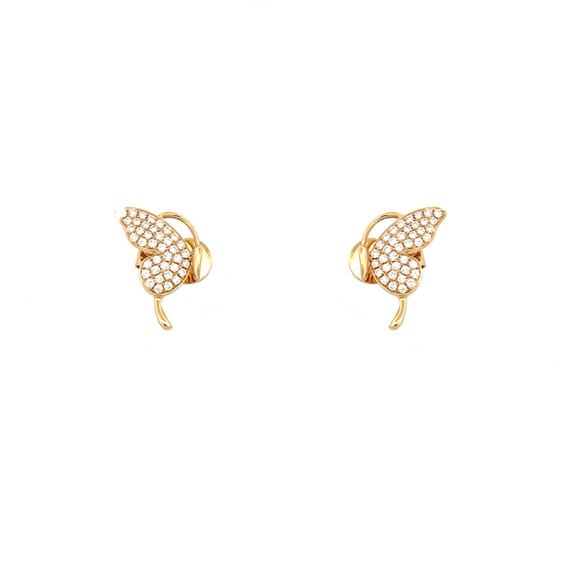 14K Gold Butterfly Split Wing Diamond Stud Earrings