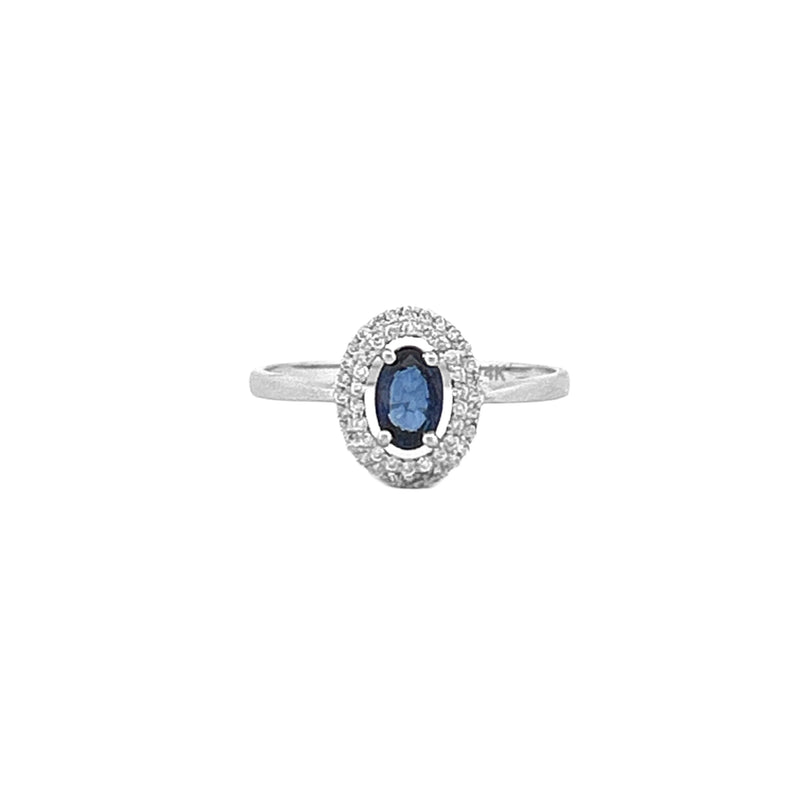 14K Gold 1.00 Carat Oval Sapphire Diamond Pave Halo Ring