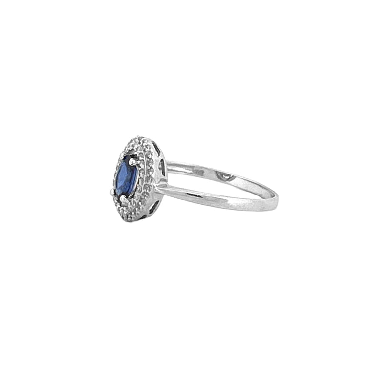 14K Gold 1.00 Carat Oval Sapphire Diamond Pave Halo Ring