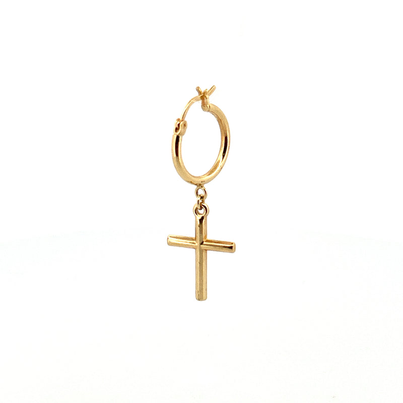 14K Gold Dangling Cross Hoop Earrings
