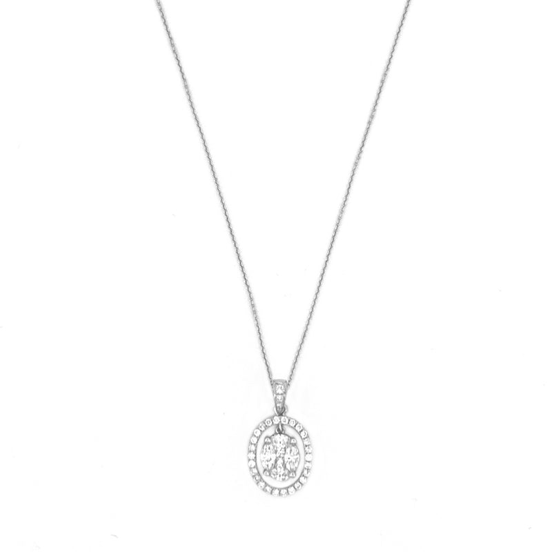 14K Gold Open Dangling Oval Cluster Diamond Pendant Necklace