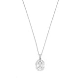 14K Gold Open Dangling Oval Cluster Diamond Pendant Necklace